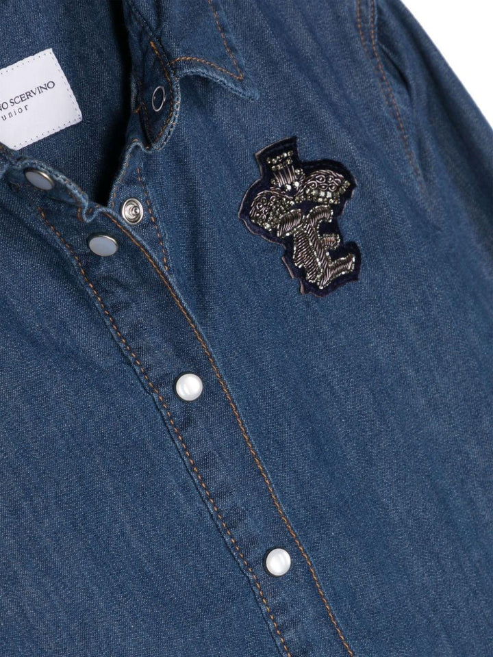 Camicia blu denim bambina con logo