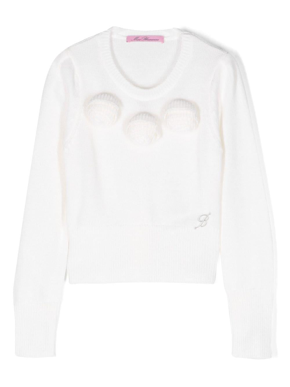 Maglione bianco bambina con applicazione a fiori