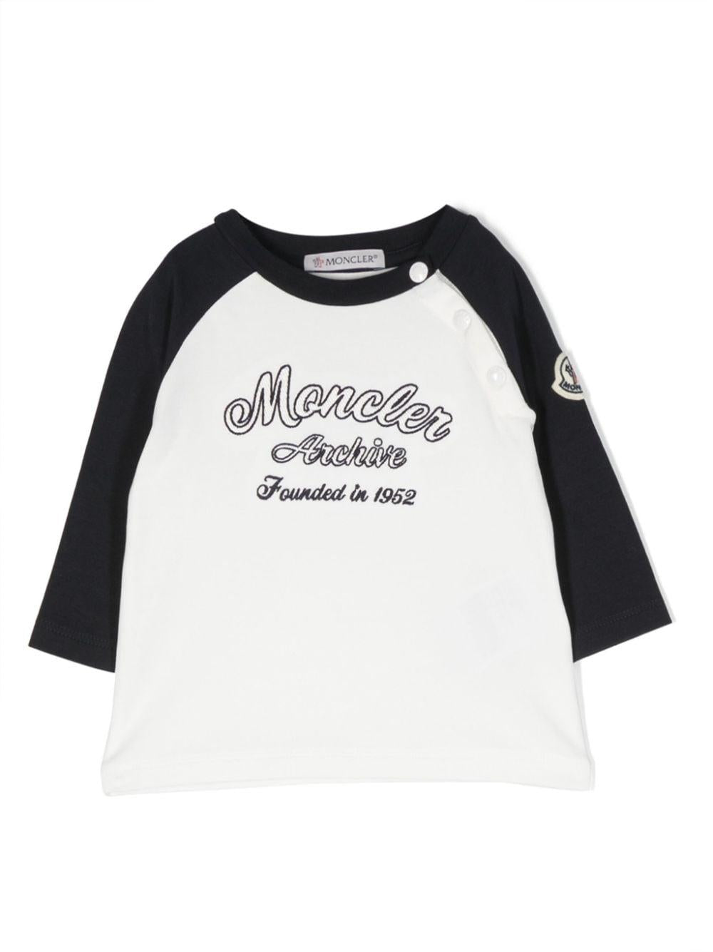 Maglia bianca e blu neonato,stampa frontale 8D000088790N F07 Moncler Kids 
