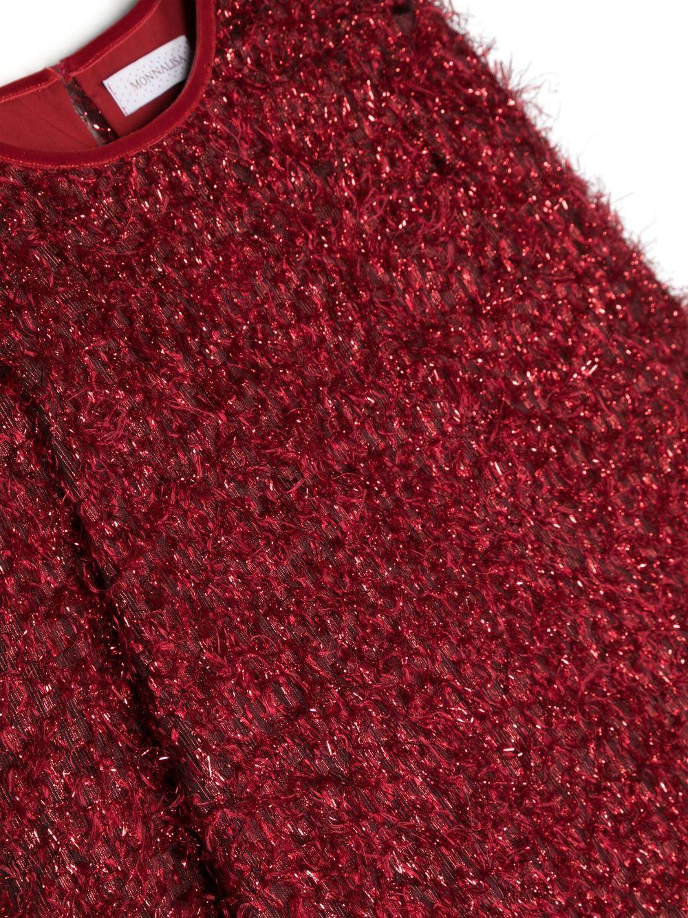 Abito rosso bambina con trama metallica e maniche lunghe 71B9152921 0043 Monnalisa kids 