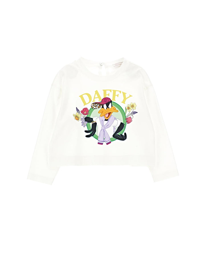 T-shirt bianca bambina a maniche lunghe con stampa 'Duffy Duck' 19B6162000 0001 Monnalisa kids 
