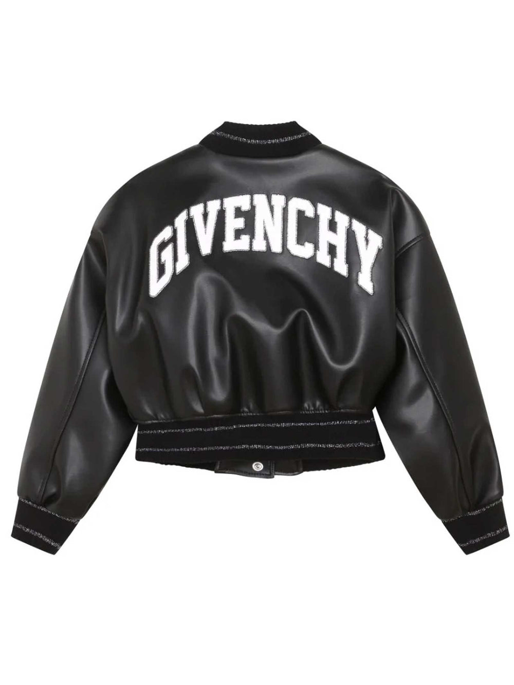 Giubbino nero bambina in ecopelle e applicazione posteriore<BR/> H16118 09B Givenchy Kids 