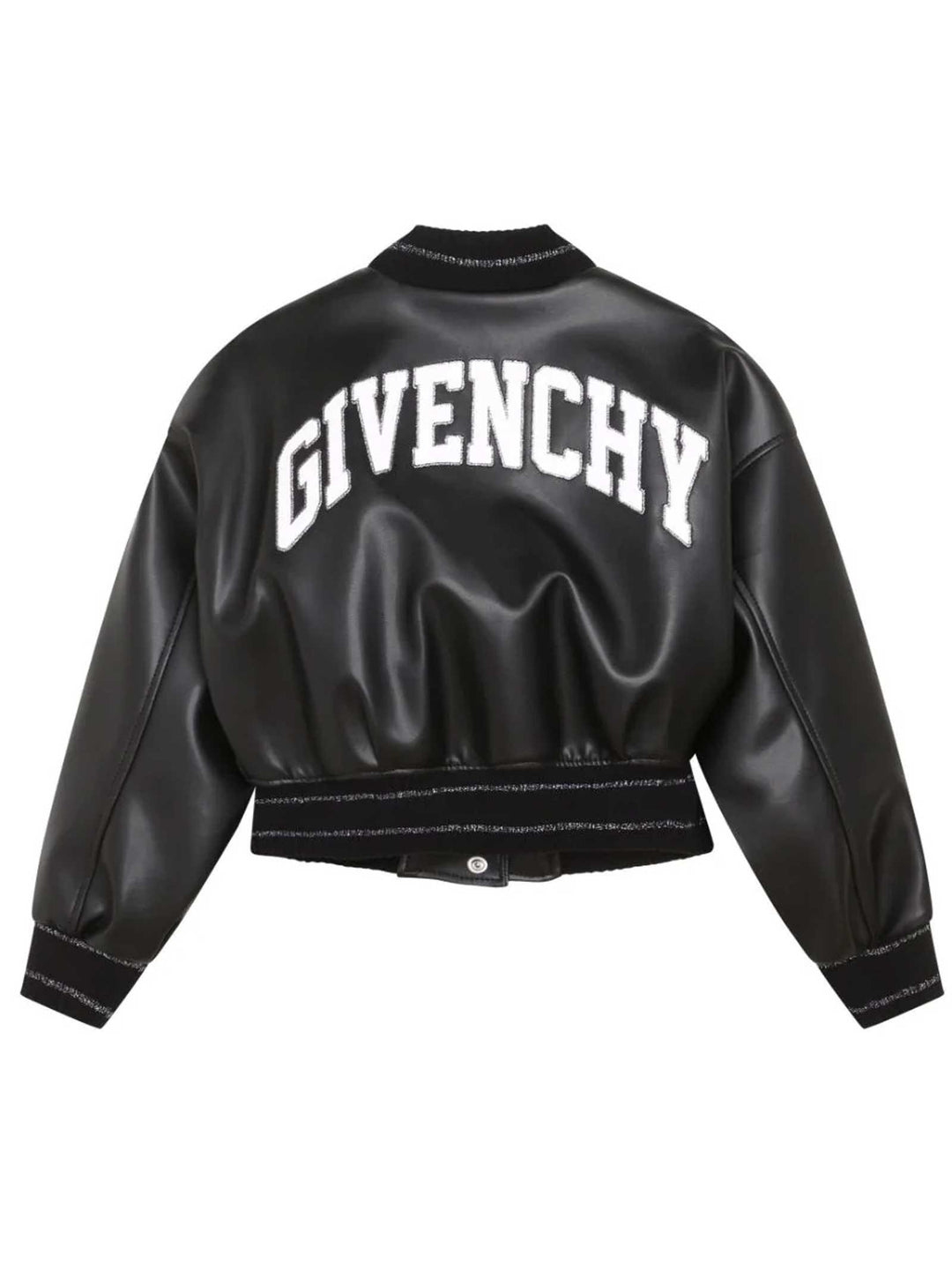 Giubbino nero bambina in ecopelle e applicazione posteriore<BR/> H16118 09B Givenchy Kids 