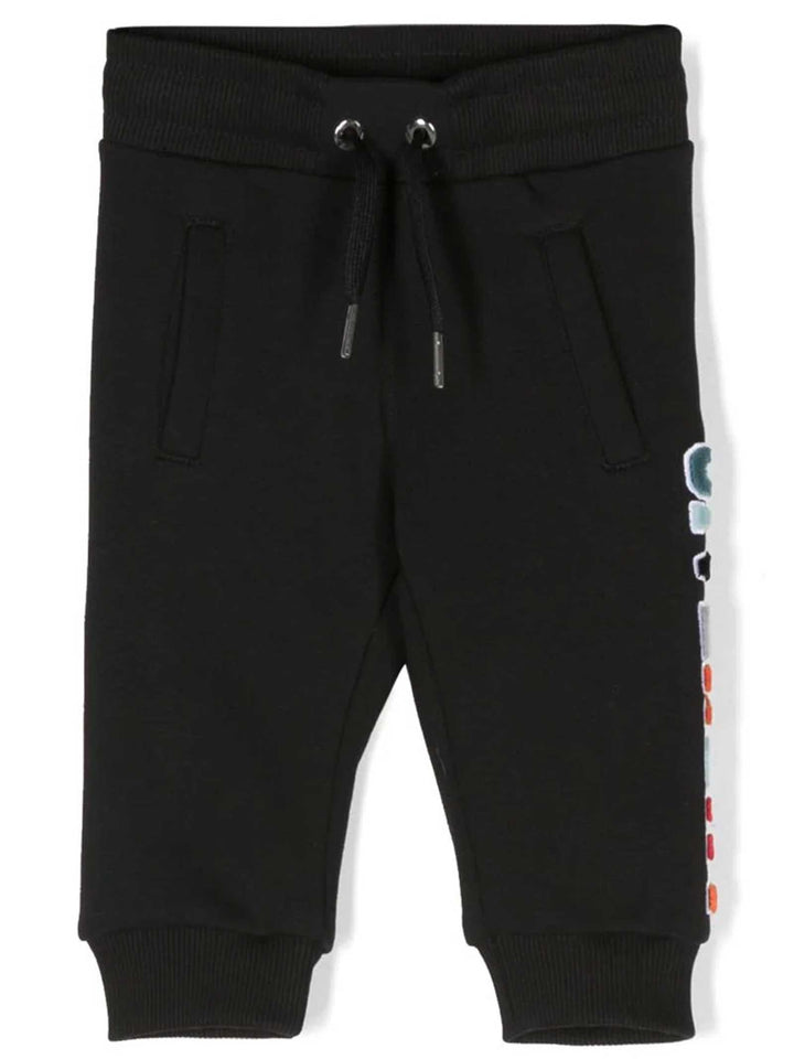 Pantaloni neonato neri con logo bianco