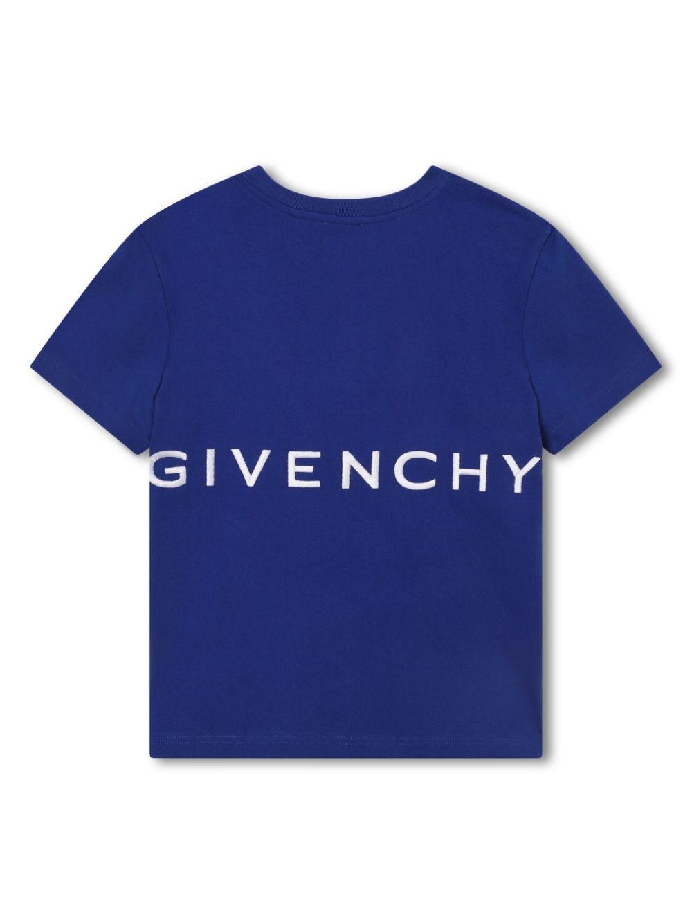 T-shirt blu bambino con stampa<BR/> H25454 841 Givenchy Kids 