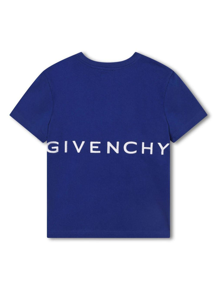 T-shirt blu bambino con stampa<BR/> H25454 841 Givenchy Kids 