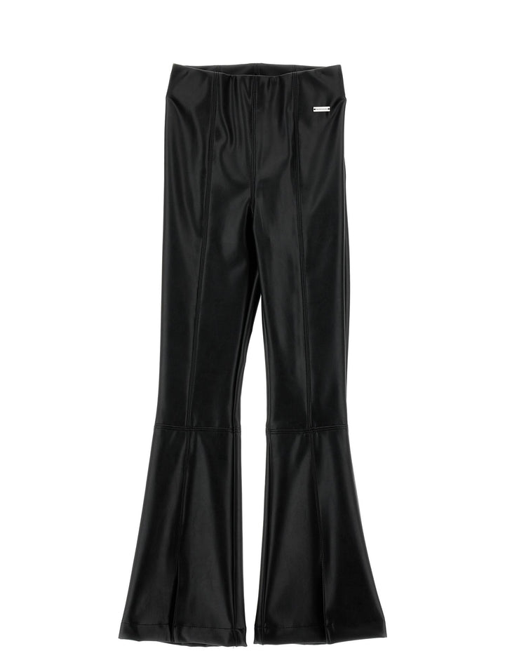 Pantaloni neri bambina in cotone con patch logo