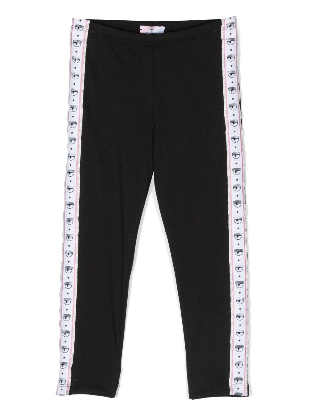 Leggings neri bambina con bande logate laterali