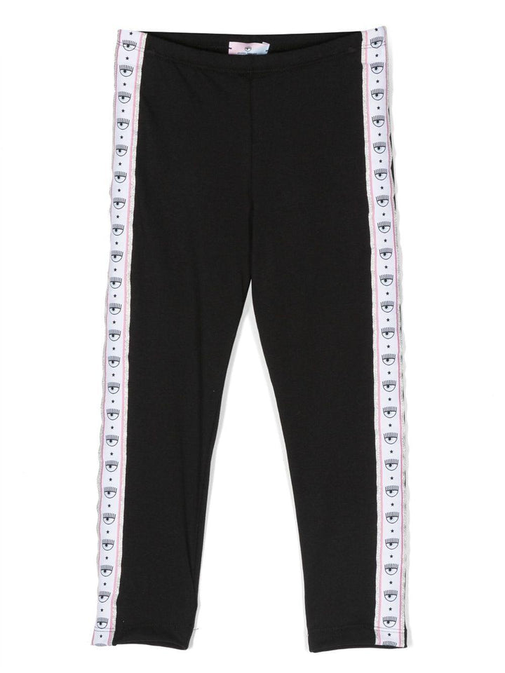 Leggings neri bambina con bande logate laterali