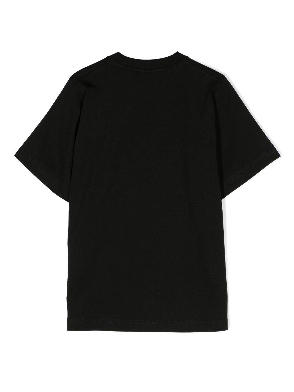 T-shirt nera bambino con stampa bianca e rossa