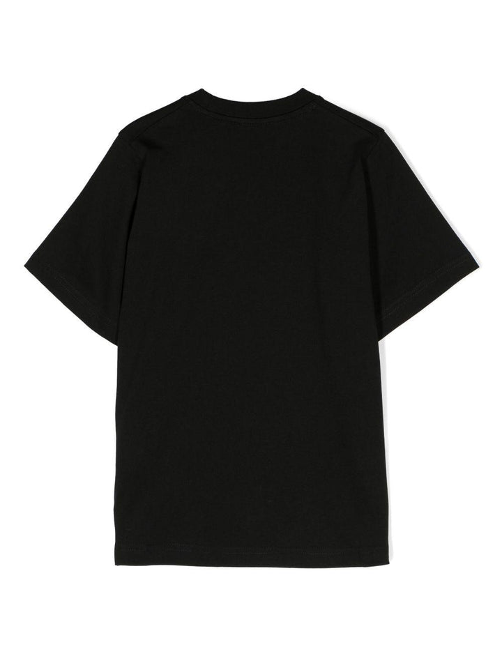 T-shirt nera bambino con stampa bianca e rossa