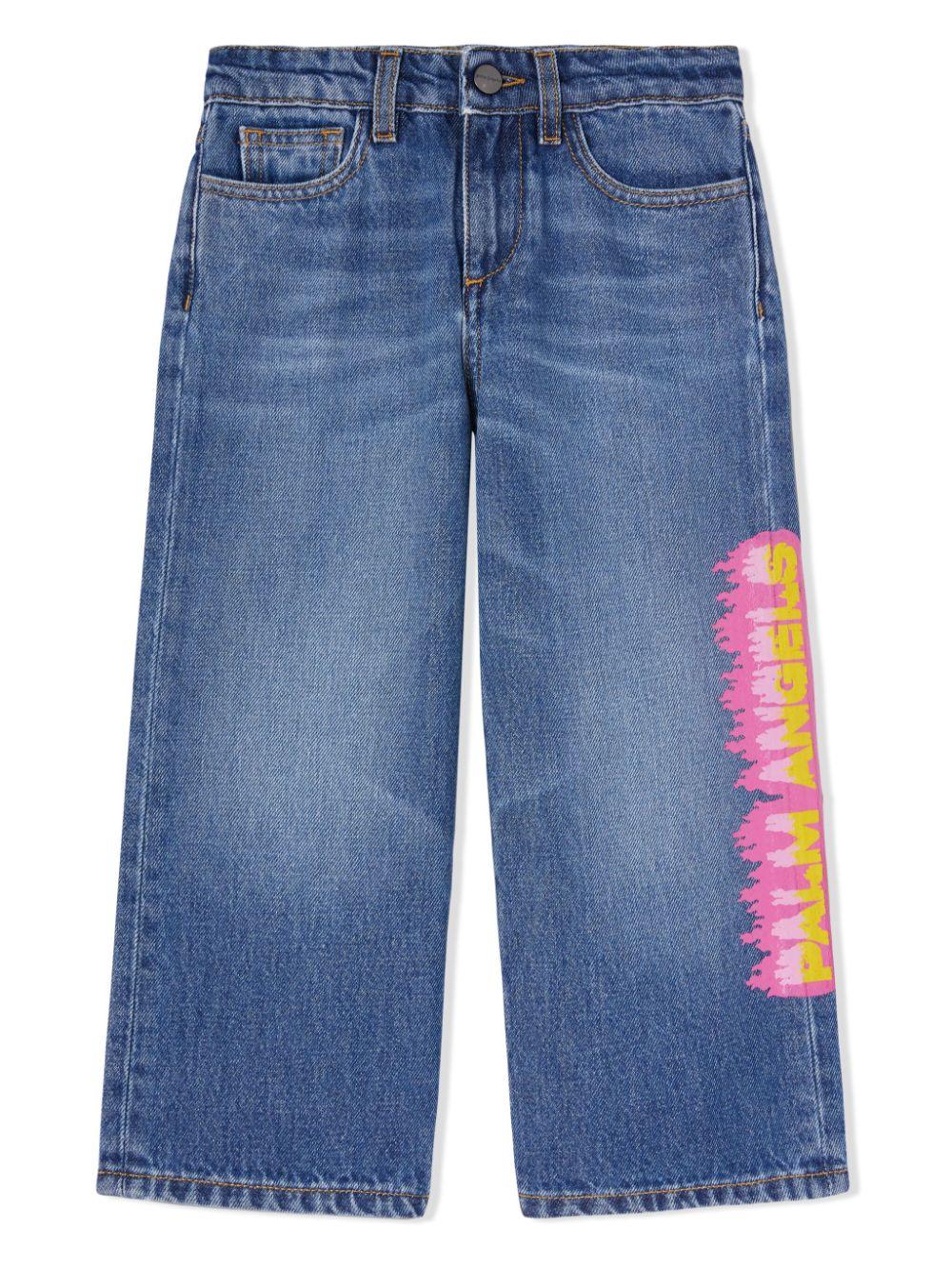 Jeans blu bambina con stampa PGYA004F23DEN003 4532 PALM ANGELS KIDS 