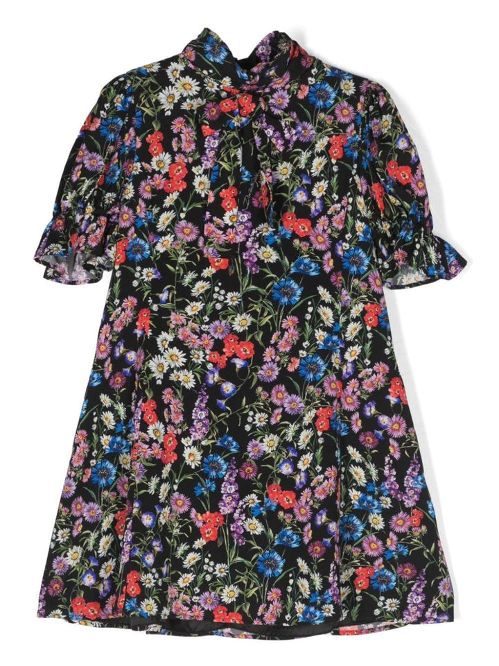 Abito nero e multicolor bambina tema floreale