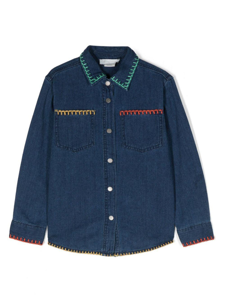 Camicia indaco e multicolor bambina con applicazione
