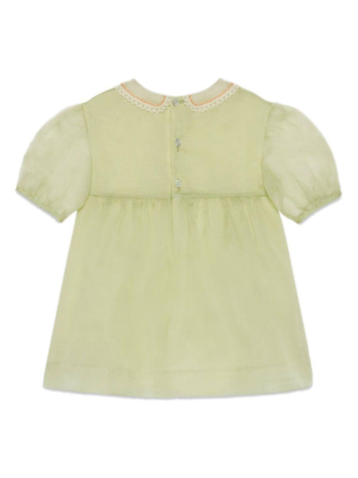 Abito verde bambina in organza con ricami floreali