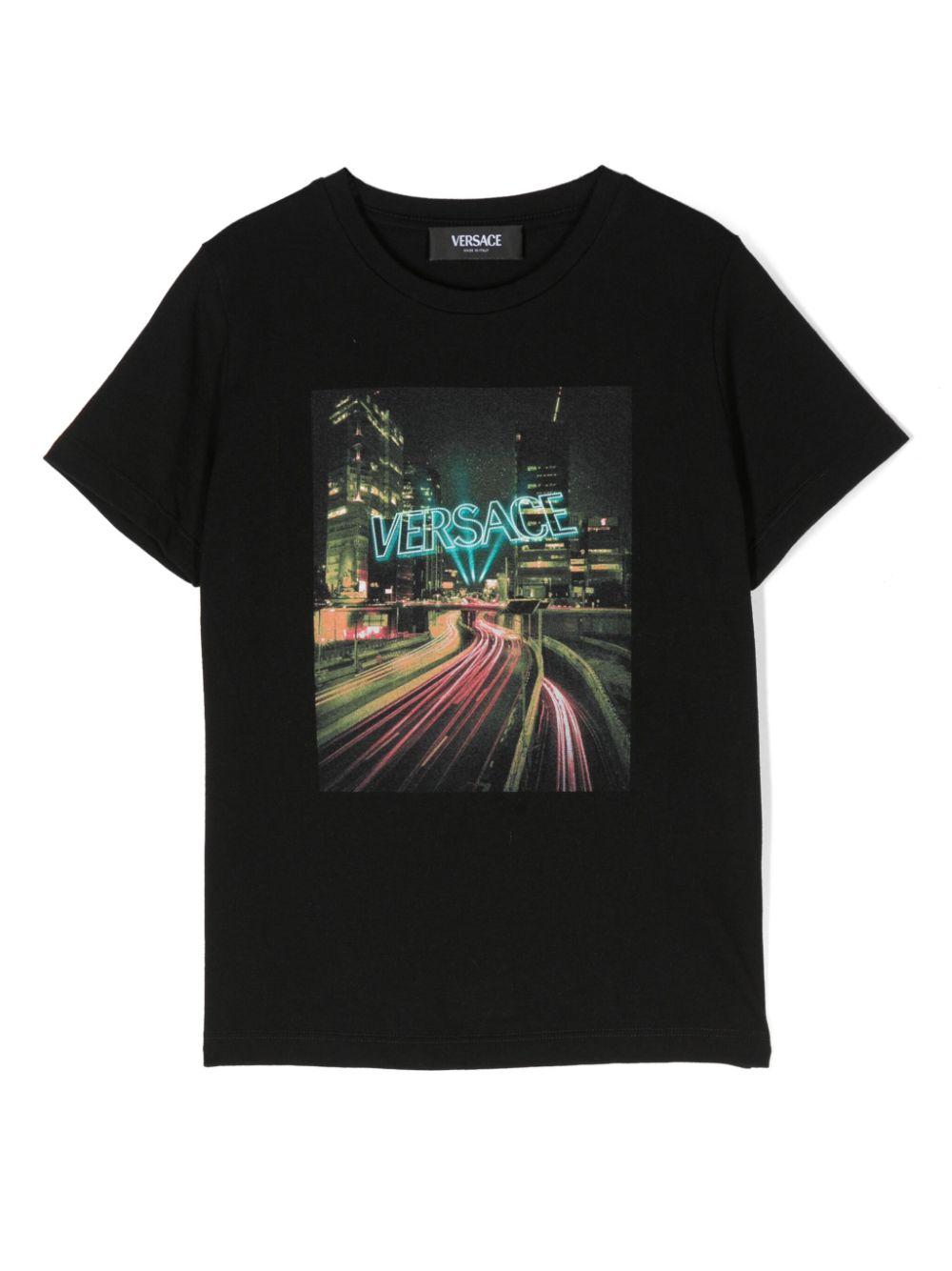 T-shirt nera unisex con stampa 10001291A09009 2B070 VERSACE 