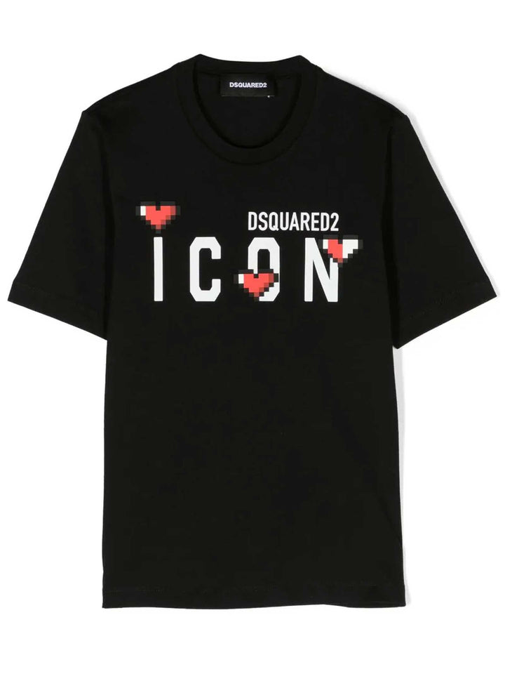 T-shirt nera bambina con stampa Icon bianca