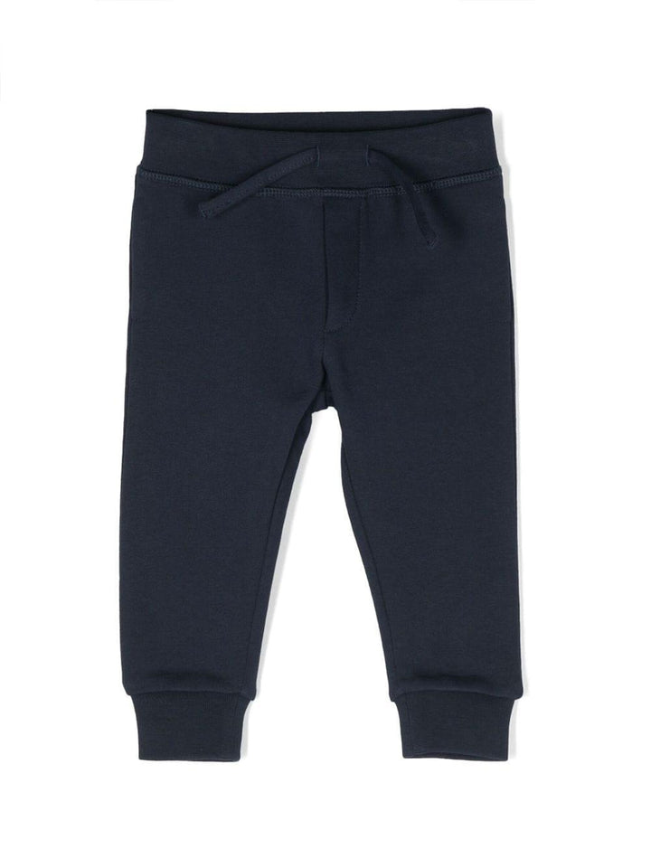 Pantalone blu bambino con stampa multicolor posteriore