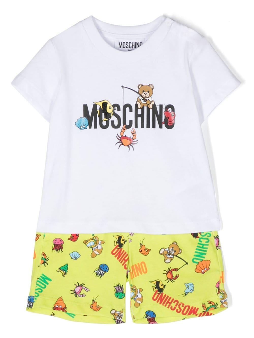 Set bianco/verde neonato MUG017LAB95 85840 MOSCHINO KIDS 