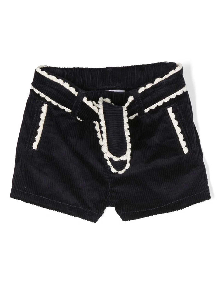 Shorts blu neonata con orlo a smerlo