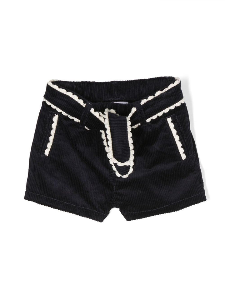 Shorts blu neonata con orlo a smerlo