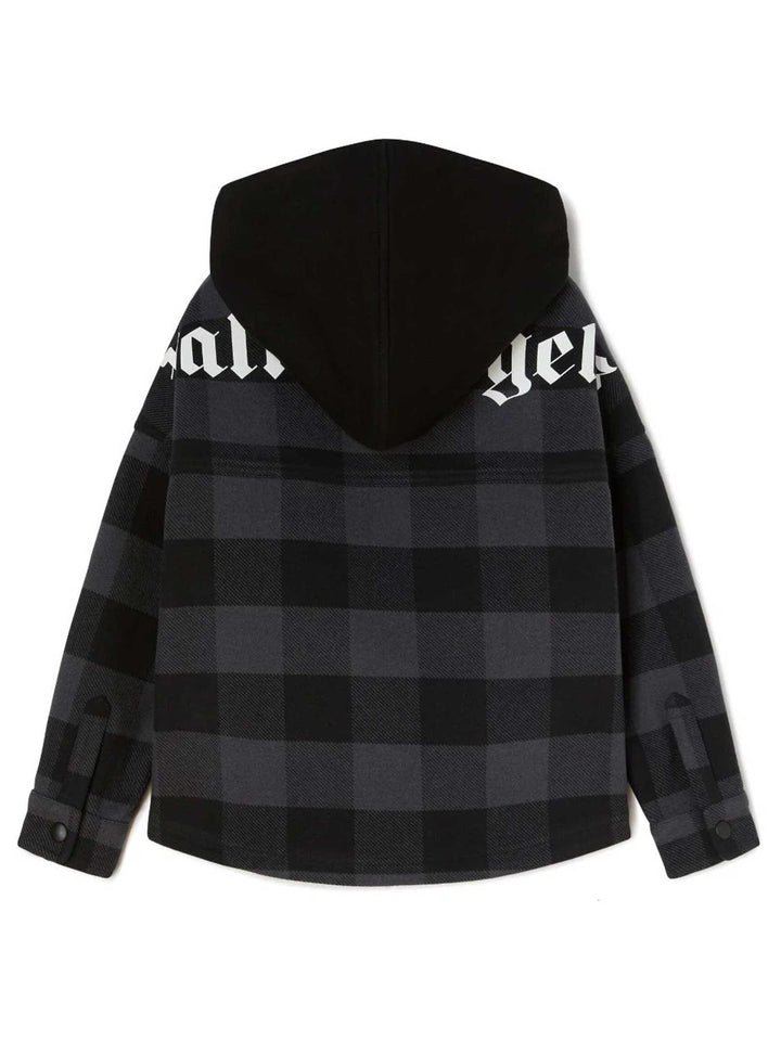 Camicia nera bambino con stampa posteriore e cappuccio