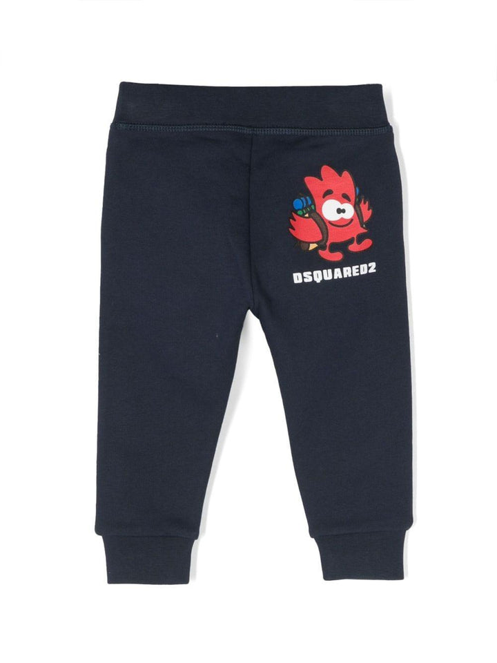 Pantalone blu bambino con stampa multicolor posteriore