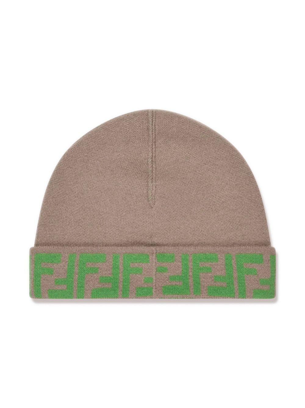 Cappello grigio bambina,reversibile,con banda logata verde