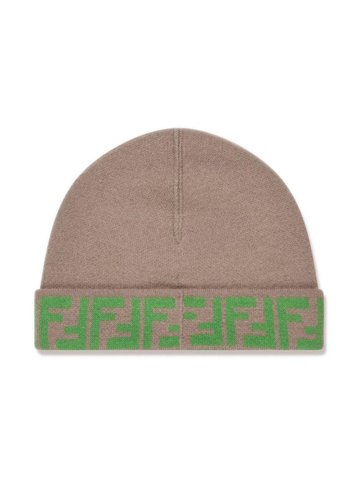 Cappello grigio bambina,reversibile,con banda logata verde