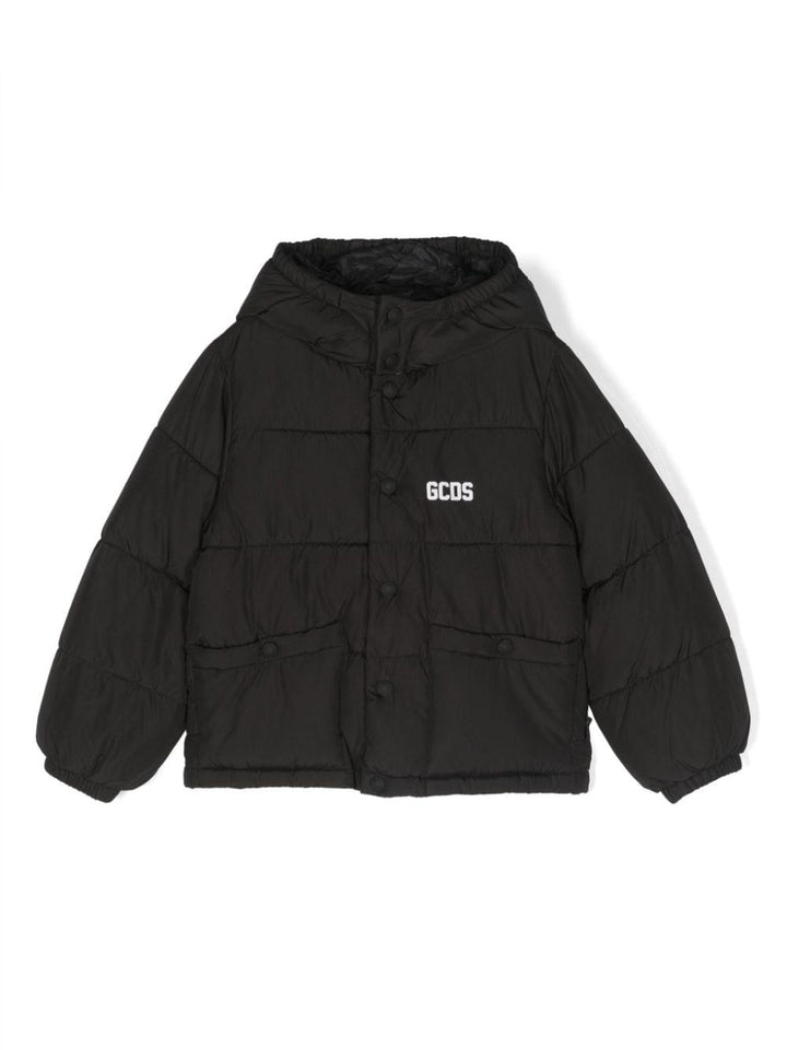 Piumino nero con cappuccio unisex con stampa