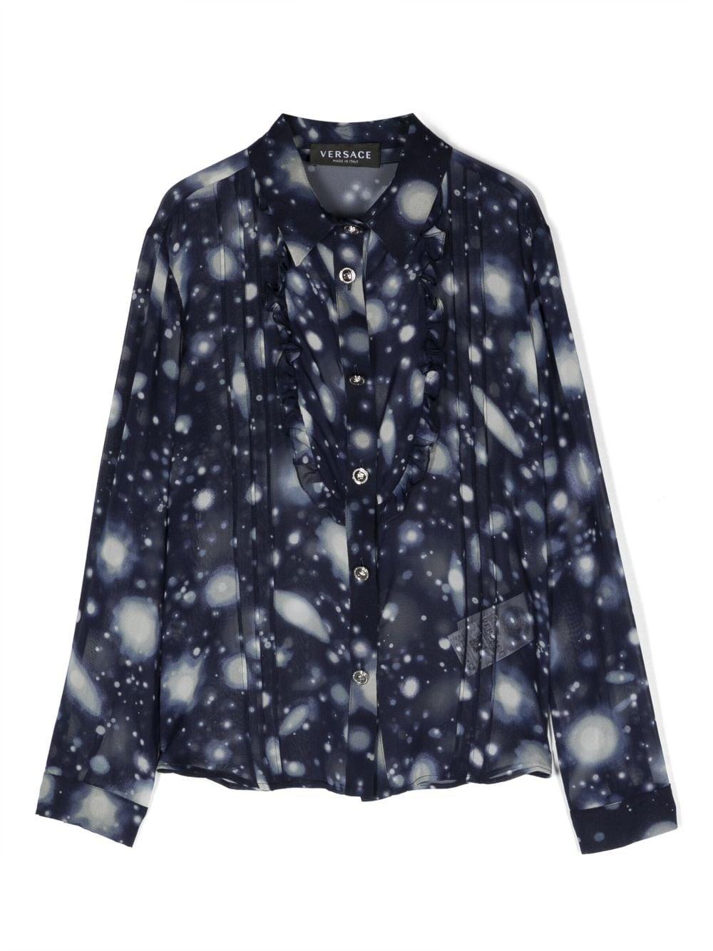 Camicia blu bambina con stampa