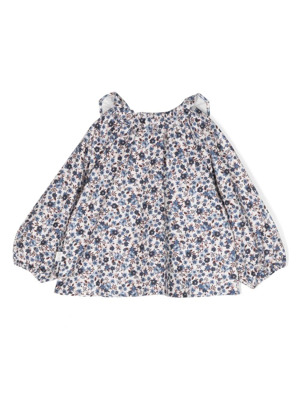 Camicia blu chiara neonata con stampa a fiori