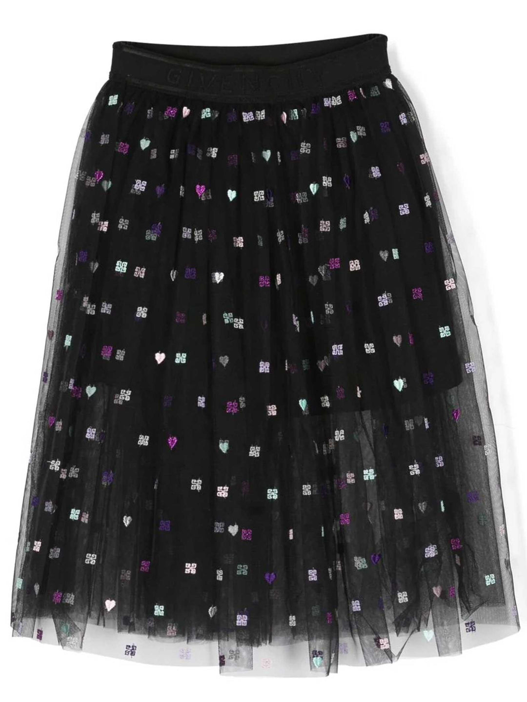 Gonna nera bambina in tulle con stampa multicolor H13192 09B Givenchy Kids 