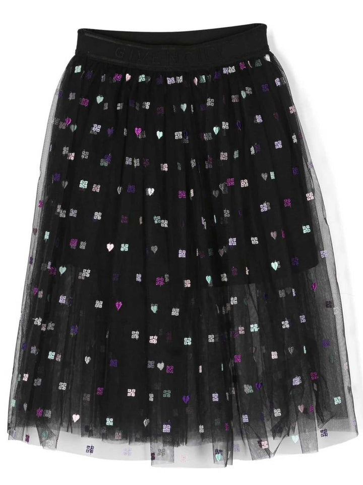 Gonna nera bambina in tulle con stampa multicolor H13192 09B Givenchy Kids 