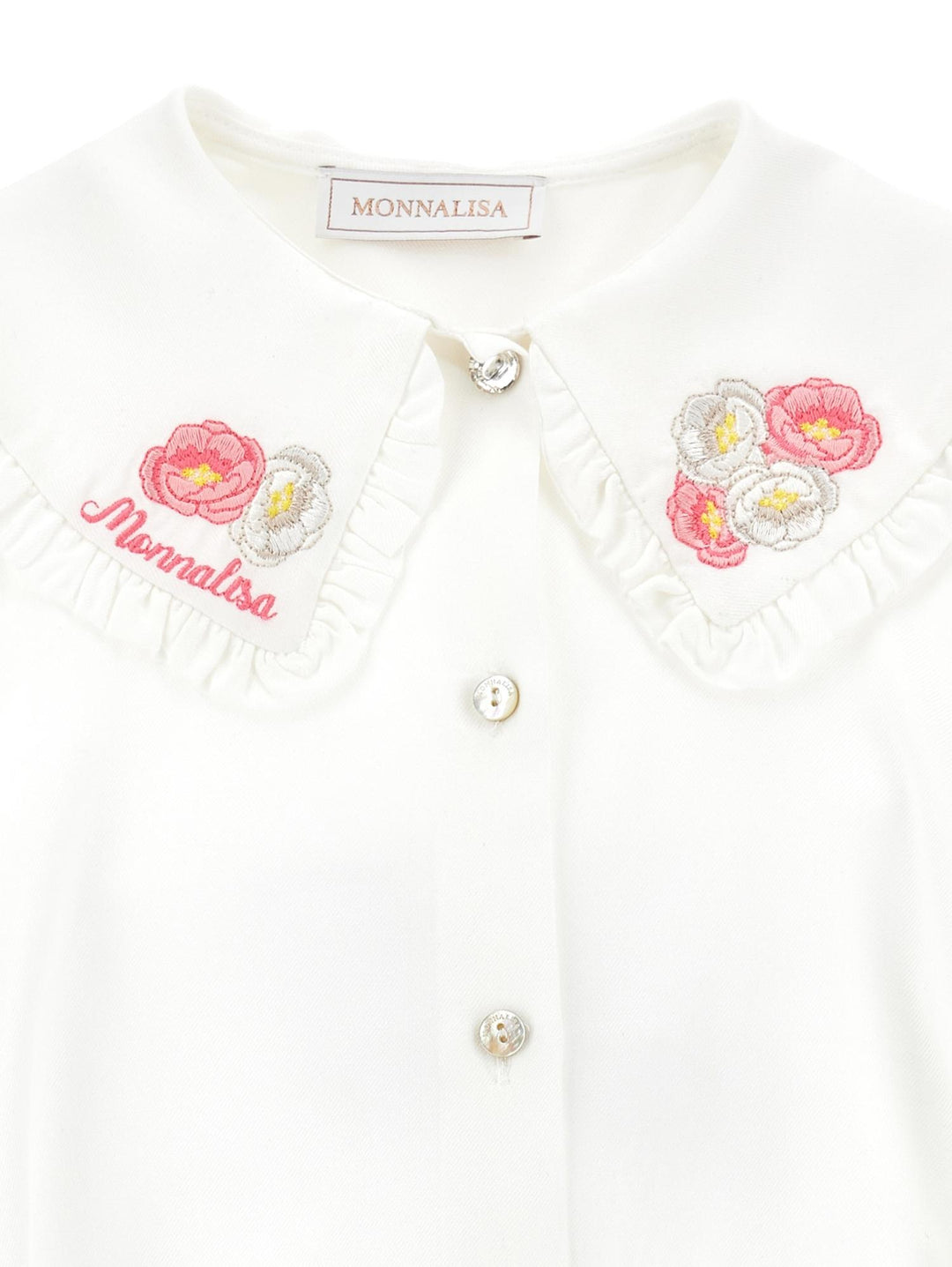 Camicia bianca bambina con ricami sul colletto 11B3002103 0001 Monnalisa kids 