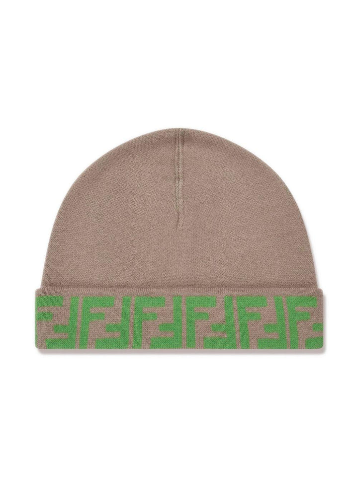 Cappello grigio bambina,reversibile,con banda logata verde