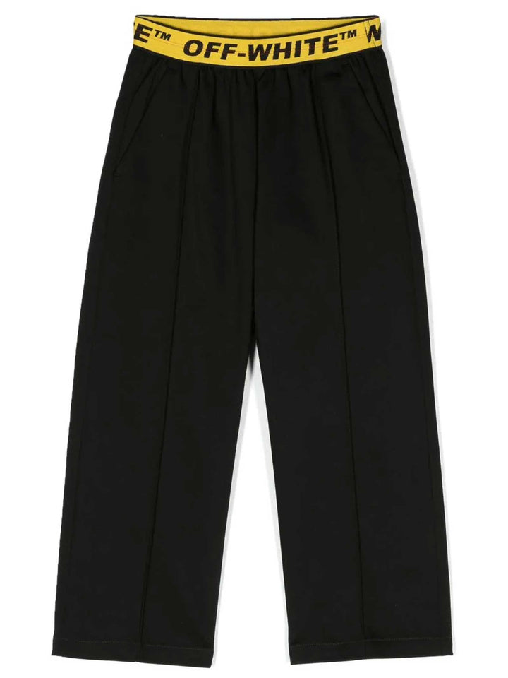Pantalone nero bambino con banda gialla in vita
