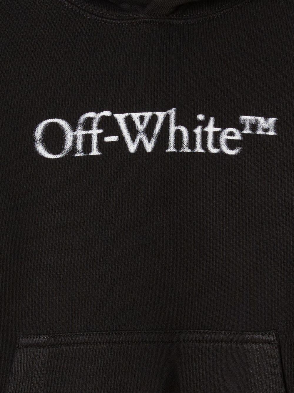 Felpa nera bambino con cappuccio e logo bianco stampato