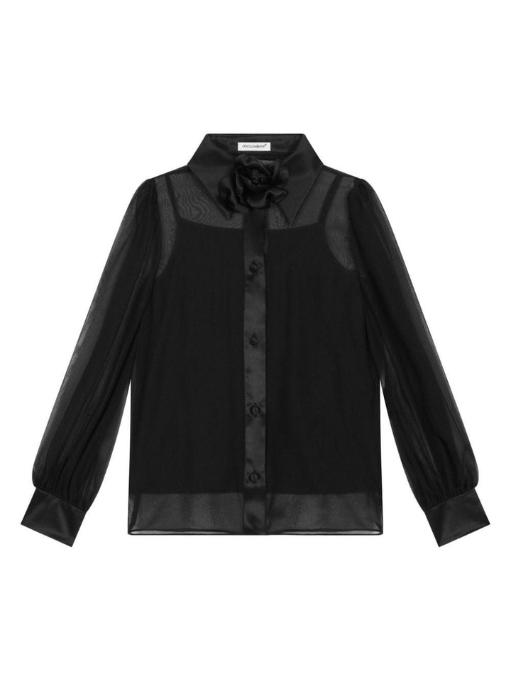 Camicia nera bambina con applicazione a fiori