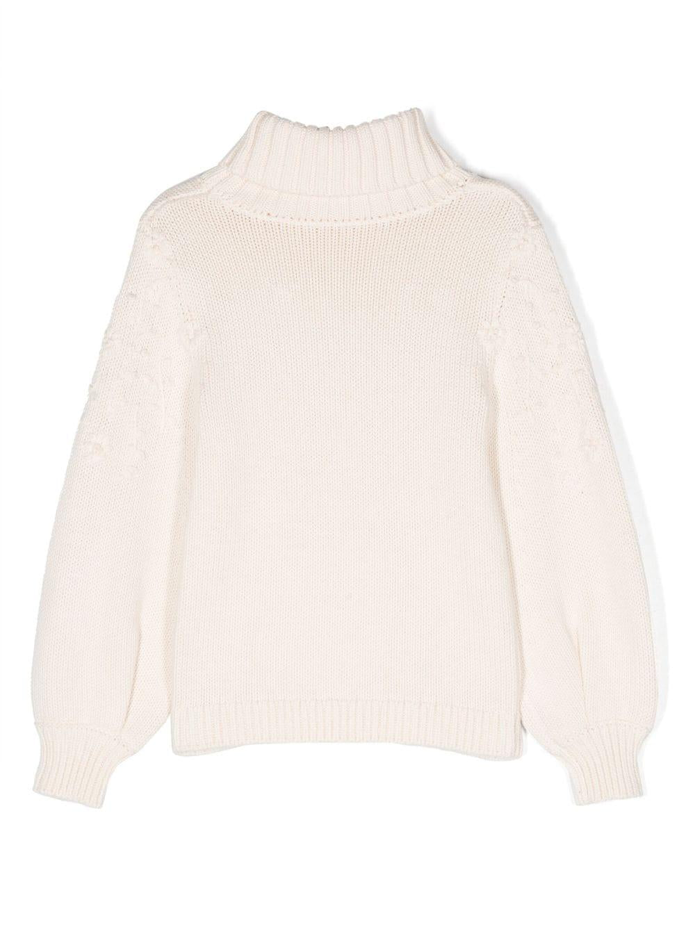 Maglione bianco avorio bambina con ricamo