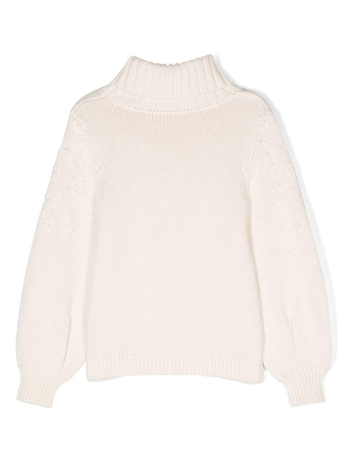 Maglione bianco avorio bambina con ricamo