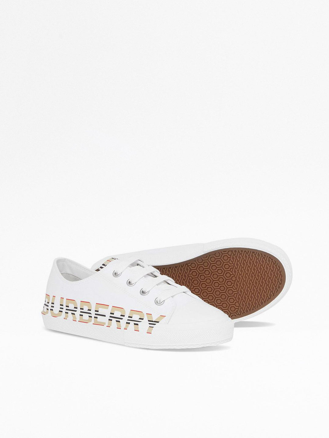 Sneakers bianche con inserti check e logo