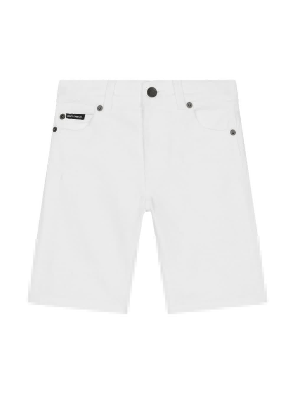 Bermuda denim bianco bambino con placca logo