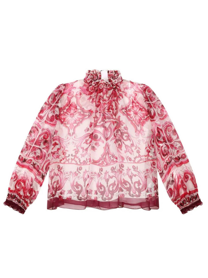 Blusa rossa bambina con stampa maioliche