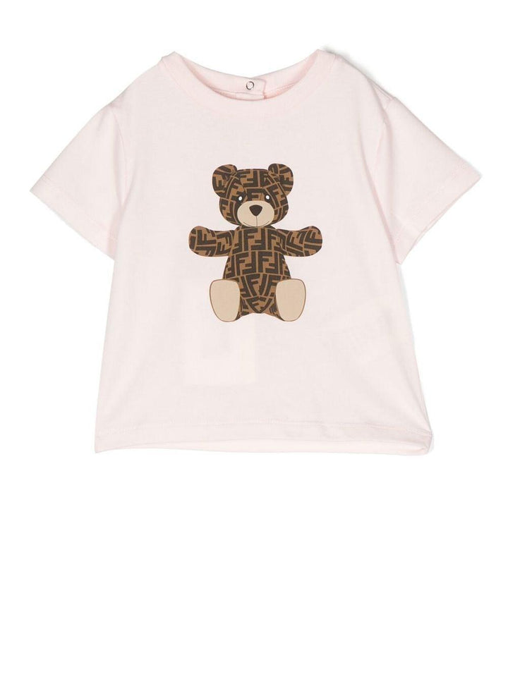 T-shirt rosa con stampa logata frontale