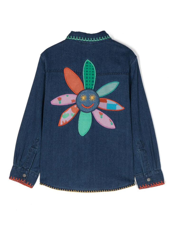 Camicia indaco e multicolor bambina con applicazione