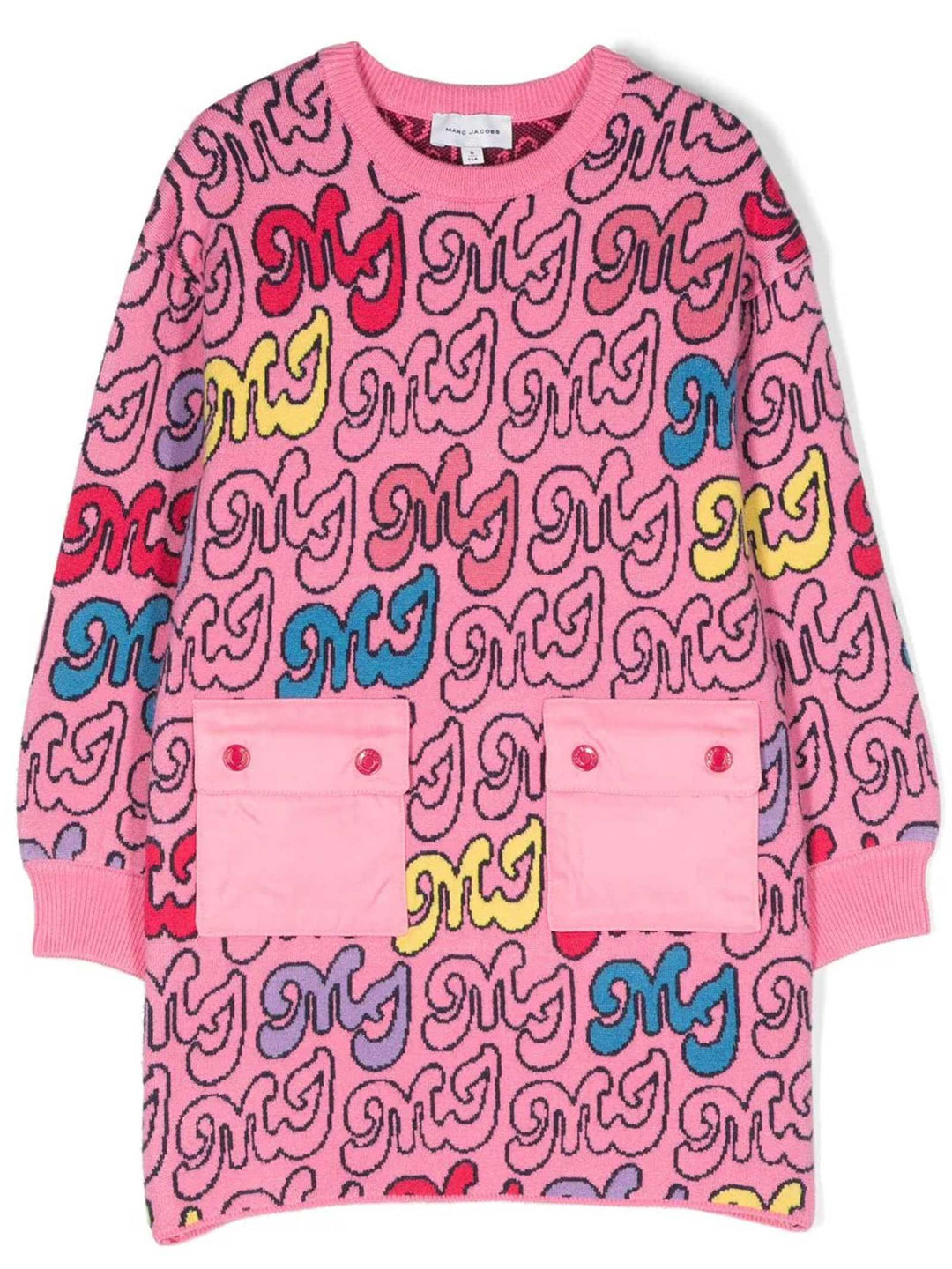 Abito rosa bambina con stampa multicolor e tasche frontali W12462 44G Marc Jacobs Kids 