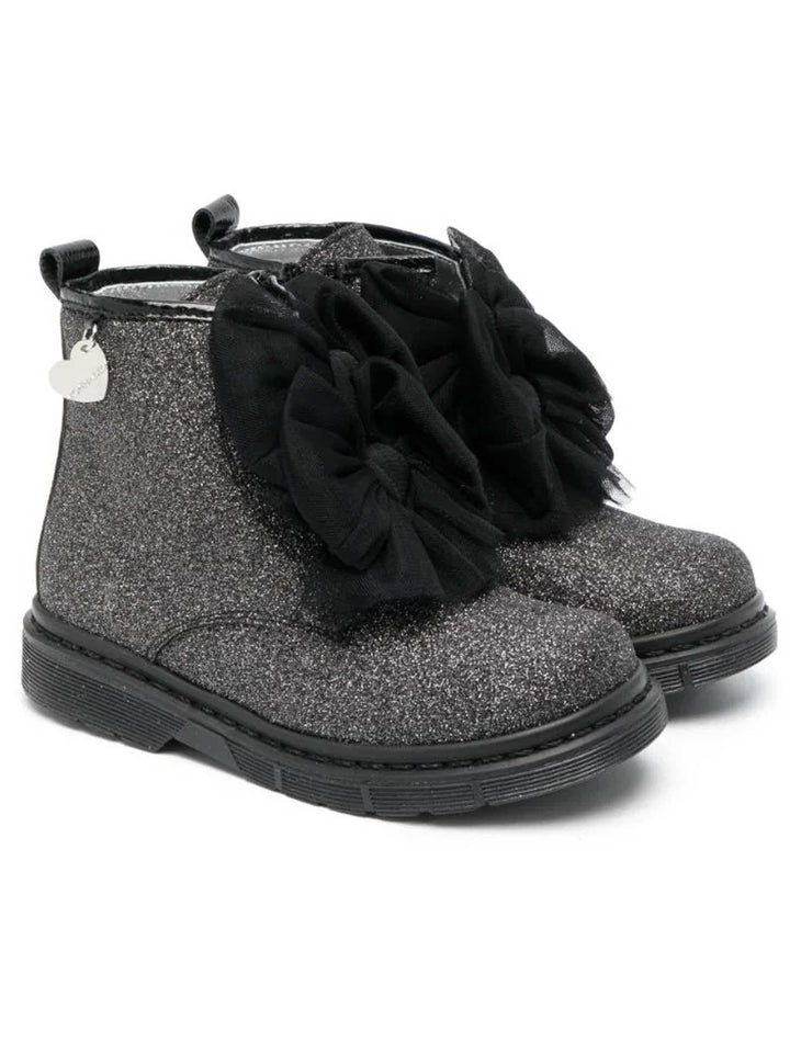 Stivaletti nero bambina con fiocco glitter