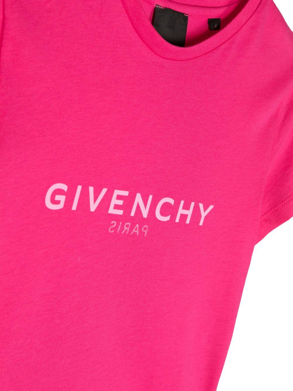 T-shirt fucsia bambina con logo bianco stampato H15329 49N Givenchy Kids 