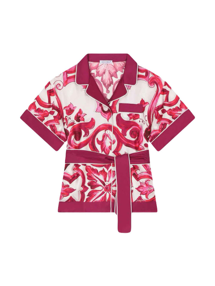 Camicia bianco/cremisi bambina